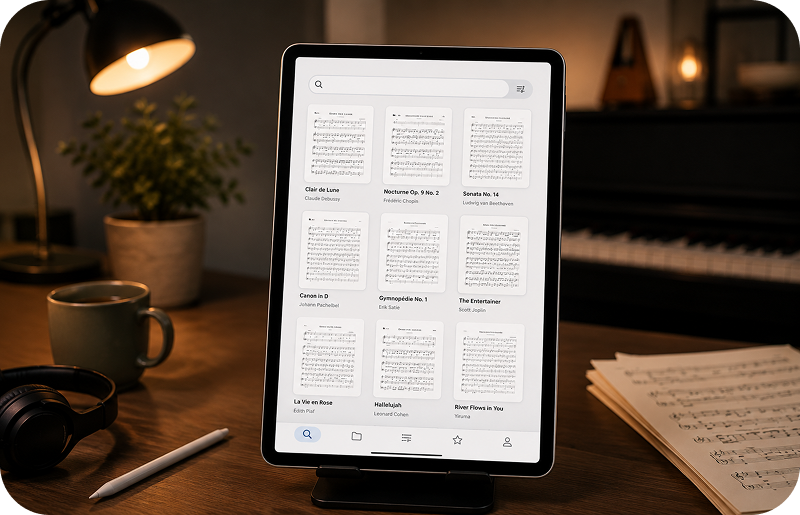 search PDF sheet music online and organize scores on Android